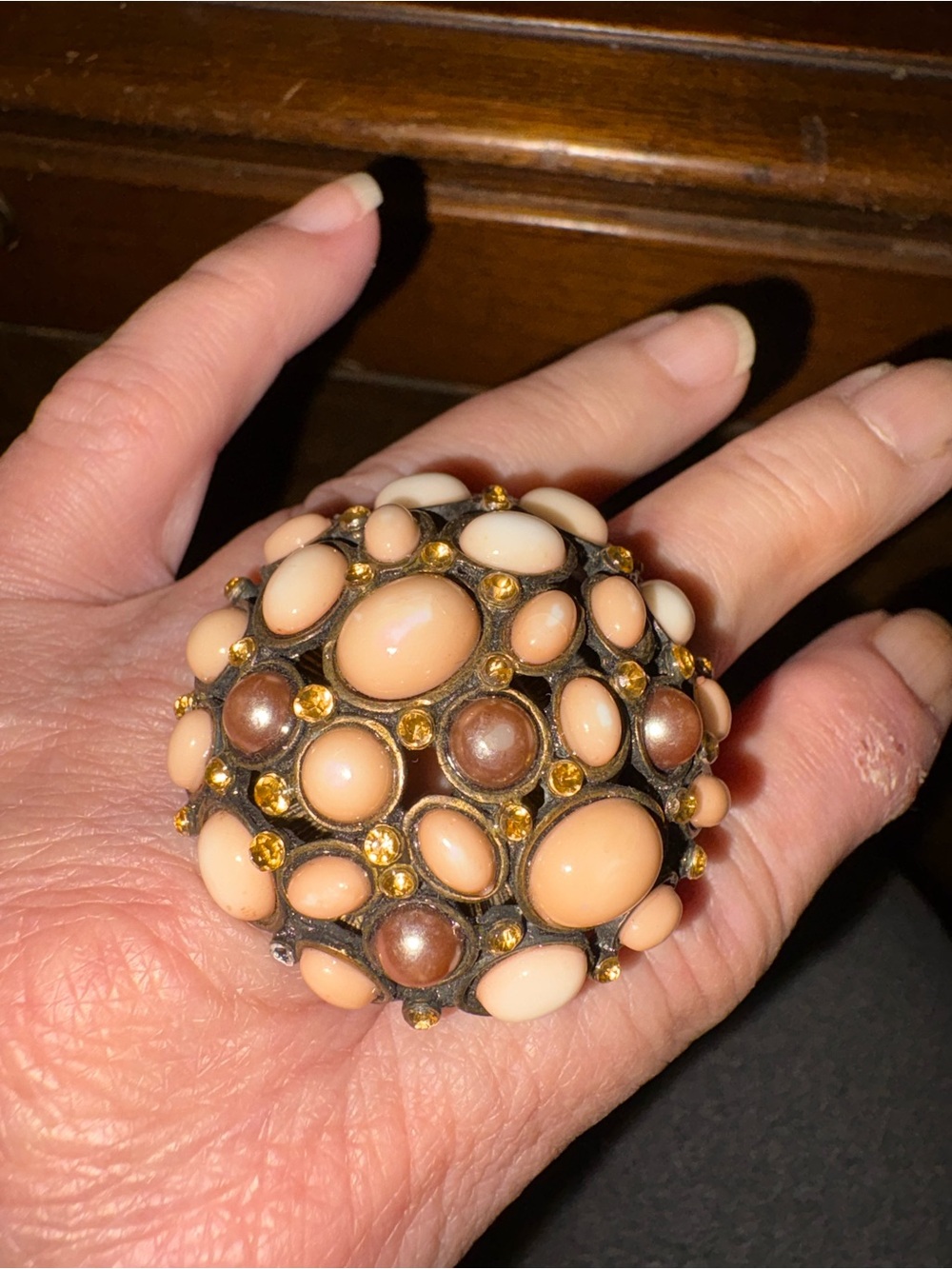 Chunky Peach and Gold Dome Cocktail Ring - Women Jewelry